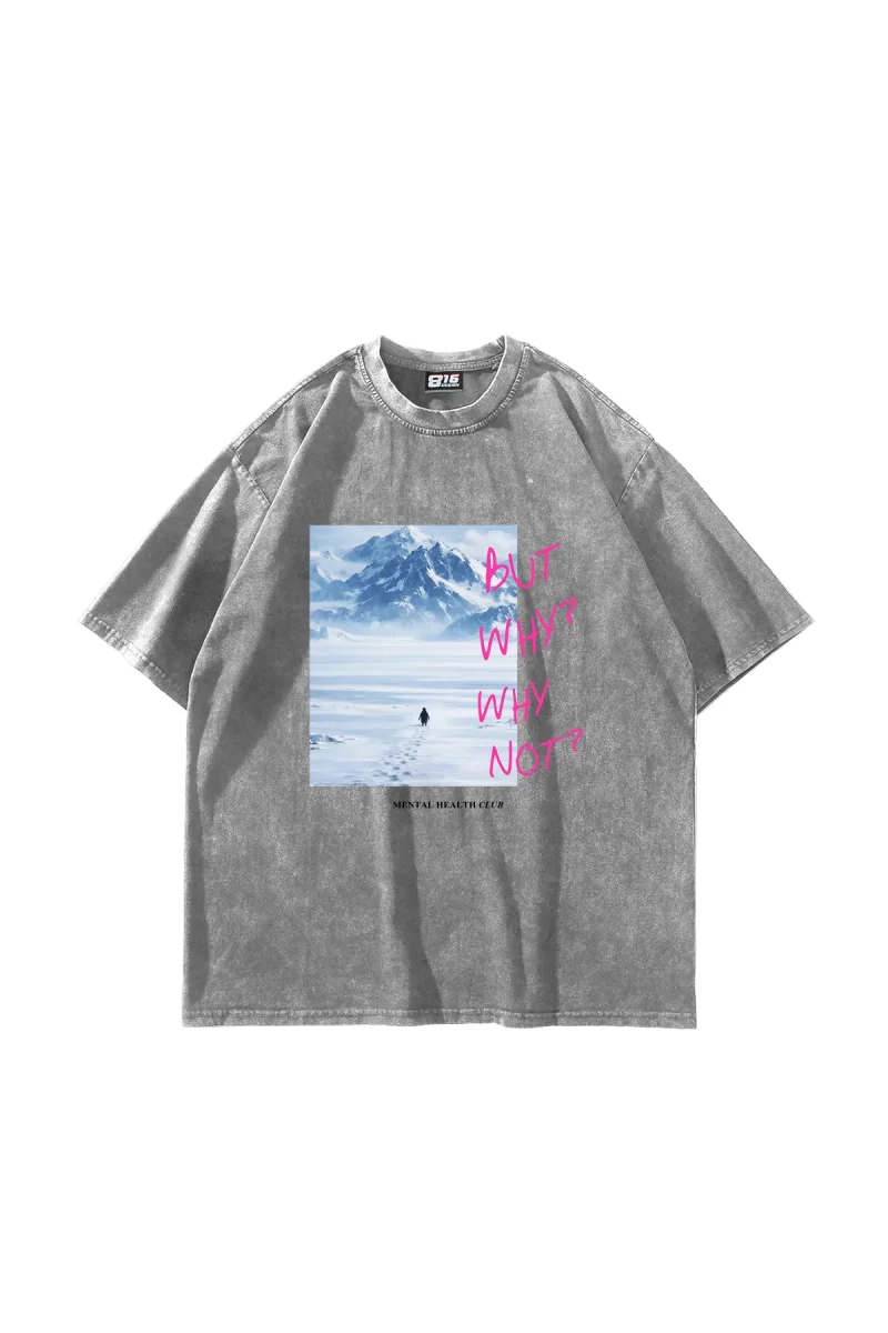 But Why Baskılı Oversize Unisex Yıkamalı Beyaz Tshirt