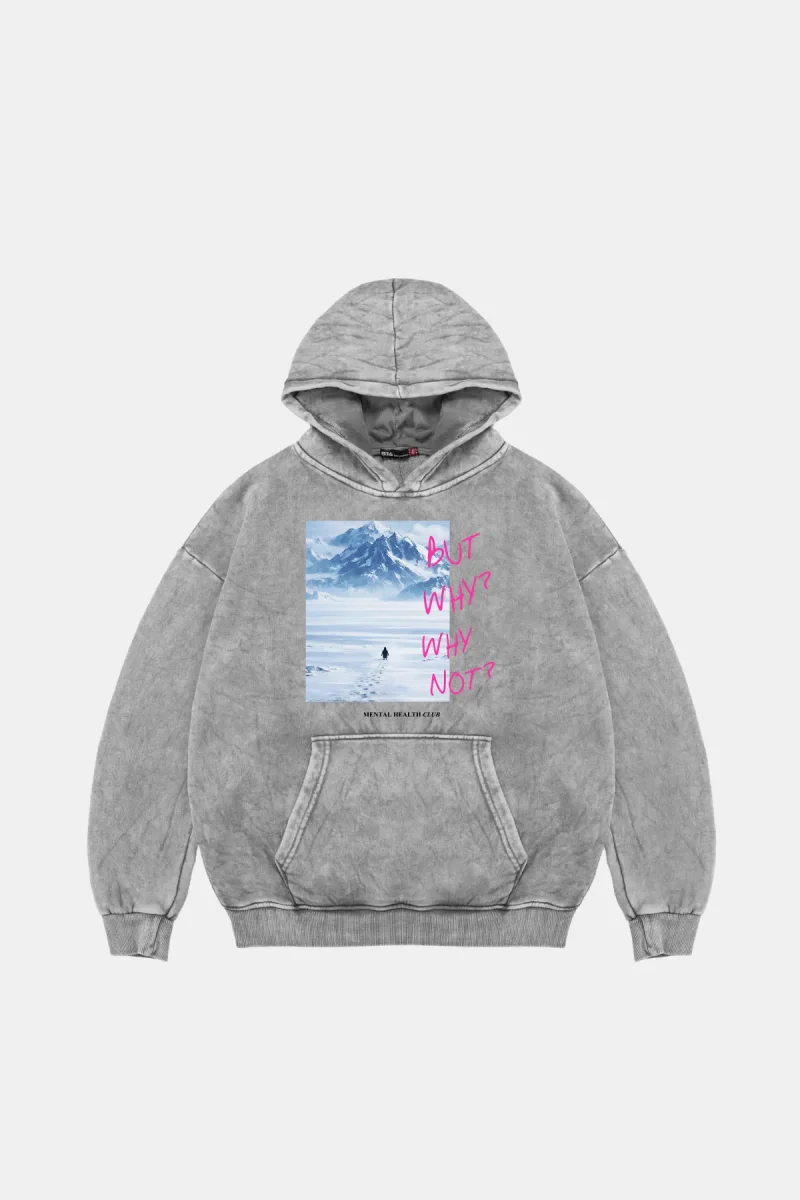 But Why Baskılı Oversize Unisex Yıkamalı Beyaz Hoodie