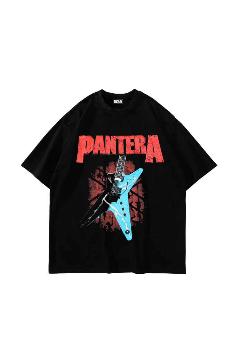 Pantera Baskılı 24/1 Oversize Premium Siyah Tshirt