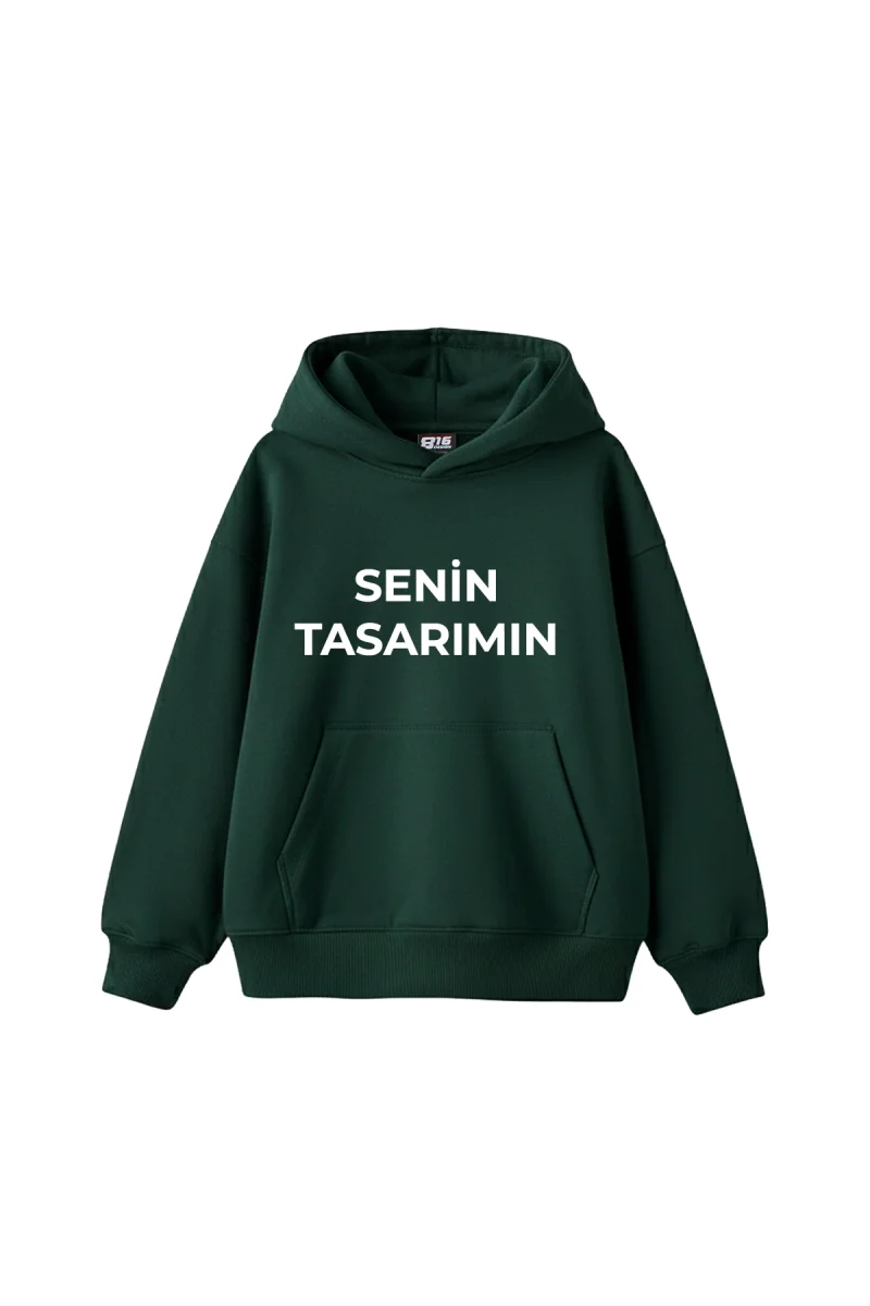 Özel Tasarım Basic Oversize Unisex Koyu Yeşil Hoodie