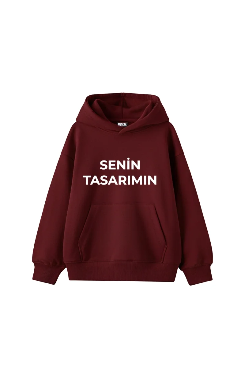 Özel Tasarım Basic Oversize Unisex Bordo Hoodie