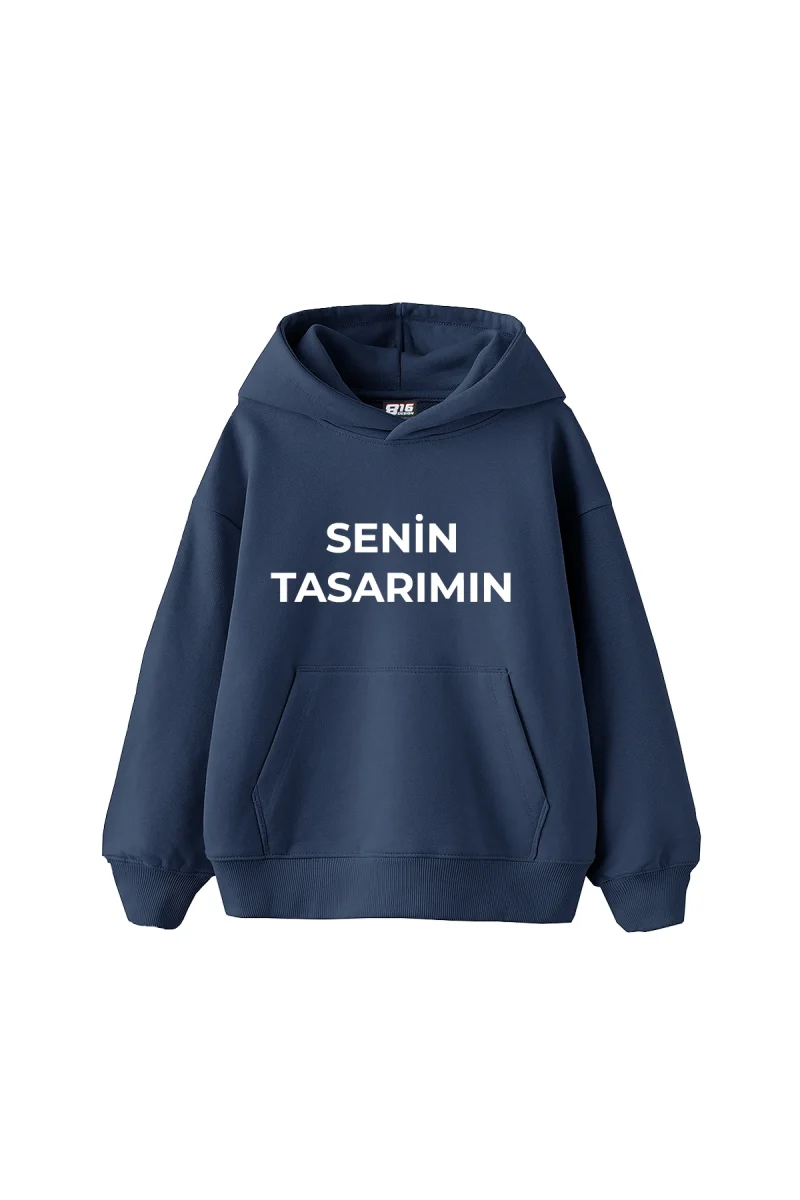 Özel Tasarım Basic Oversize Unisex İndigo Hoodie
