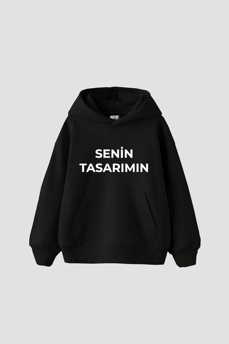 Özel Tasarım Basic Oversize Unisex Siyah Hoodie