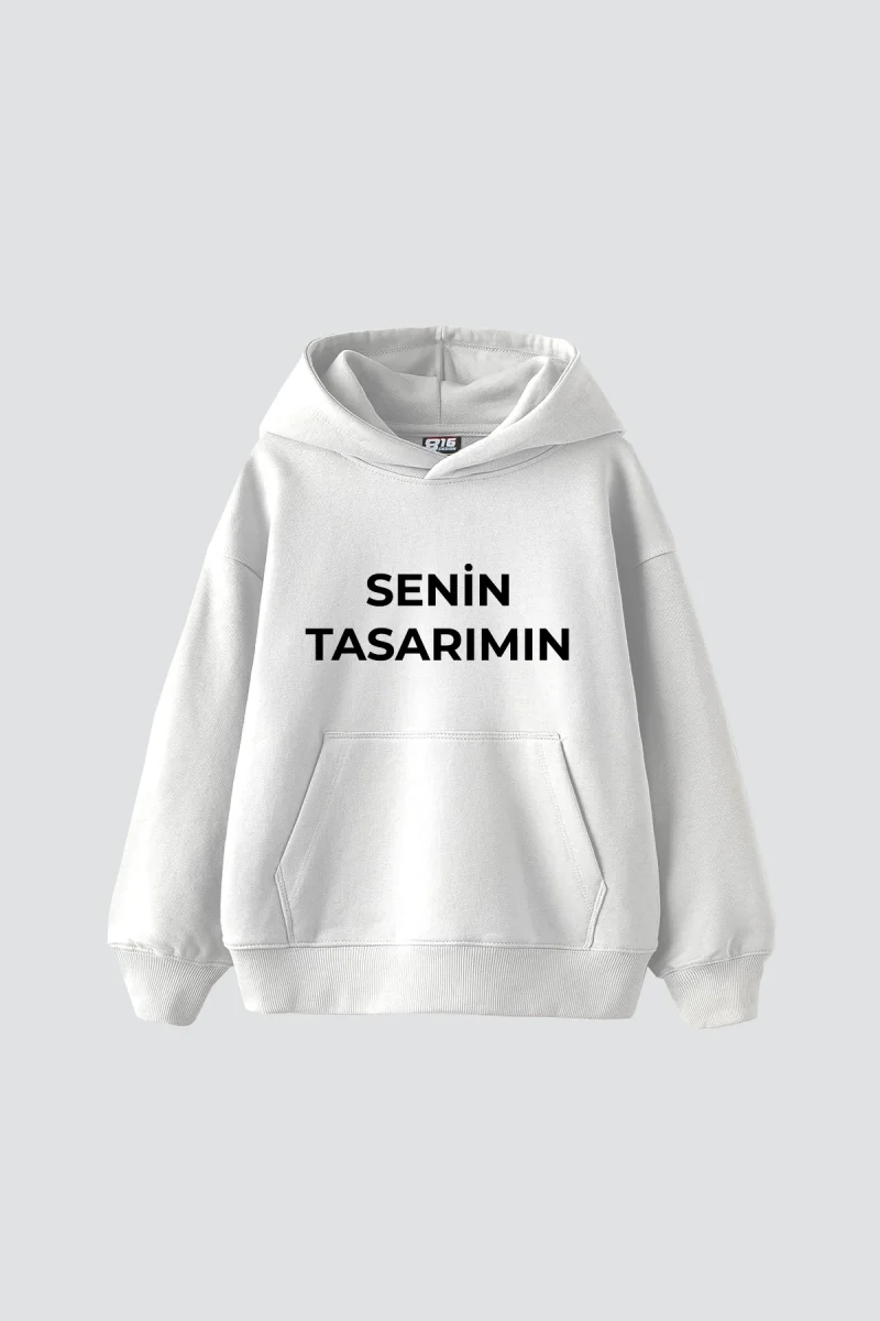Özel Tasarım Basic Oversize Unisex Beyaz Hoodie