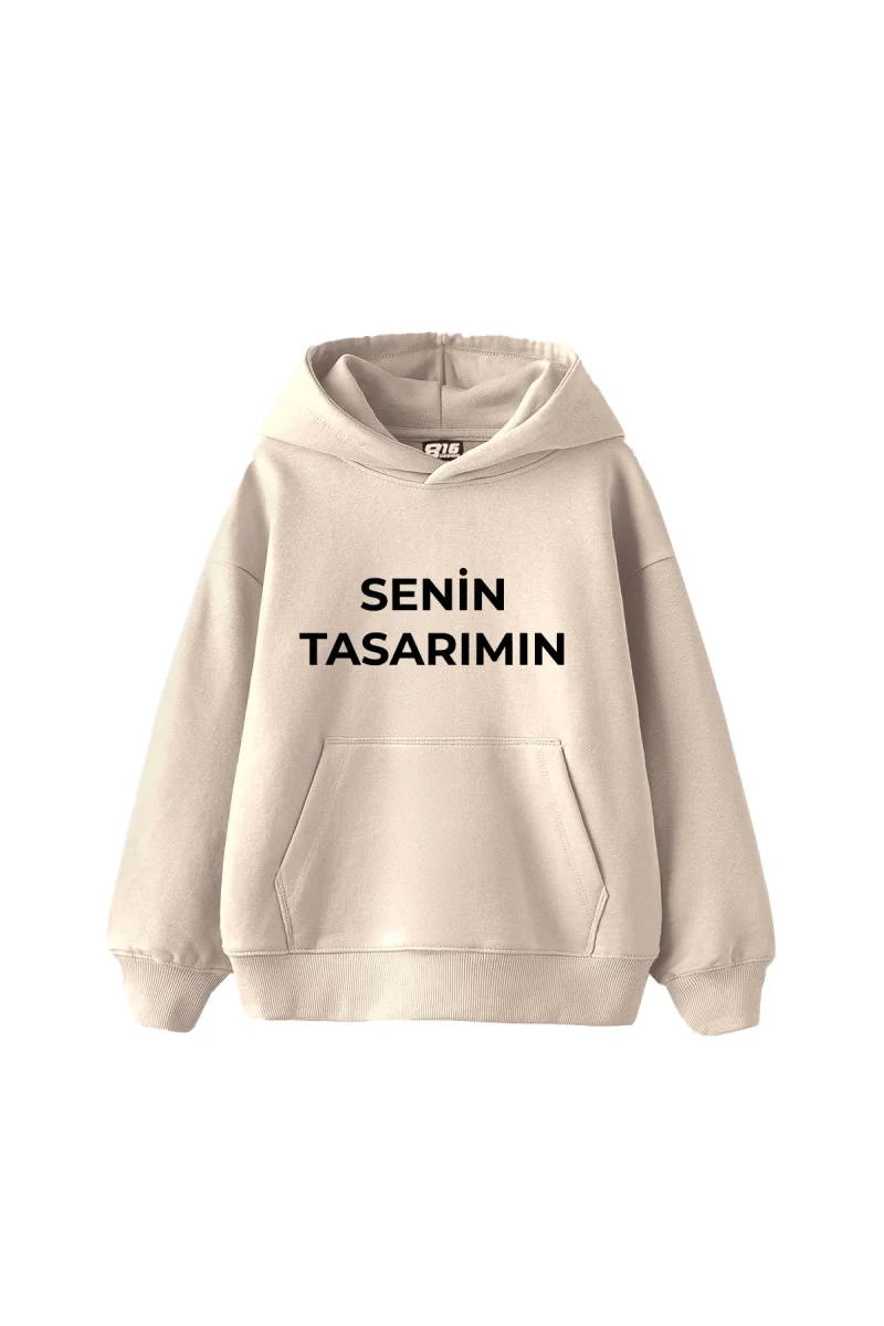 Özel Tasarım Basic Oversize Unisex Bej Hoodie
