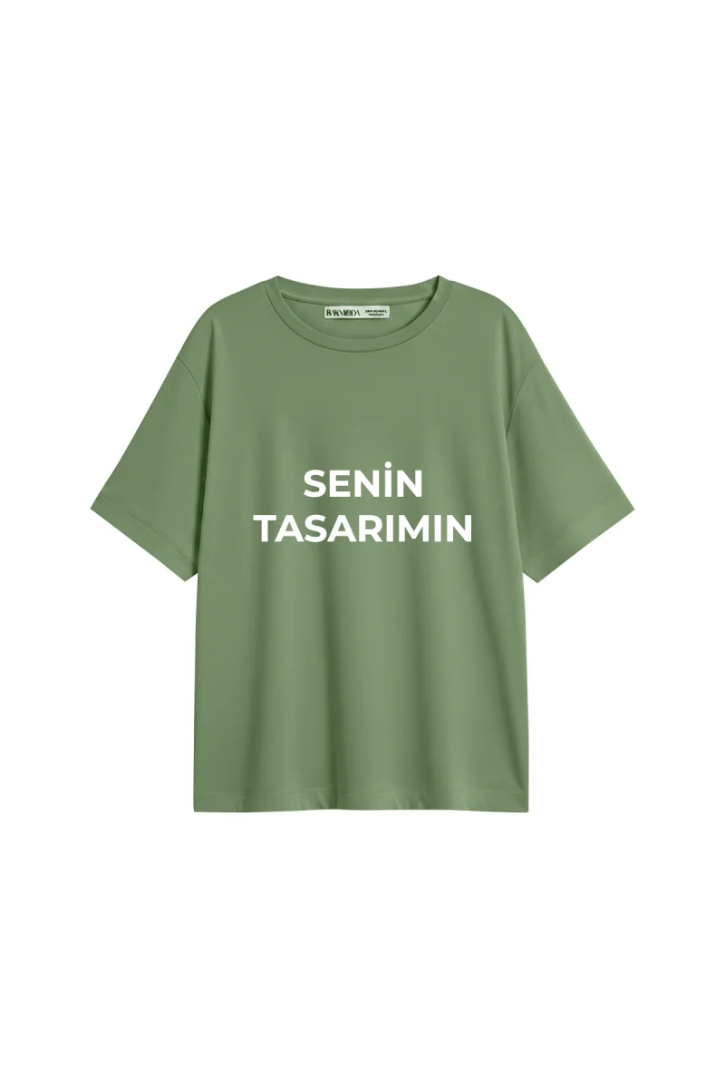 Özel Tasarım Basic Relaxed Fit Yeşil Kadın Tshirt