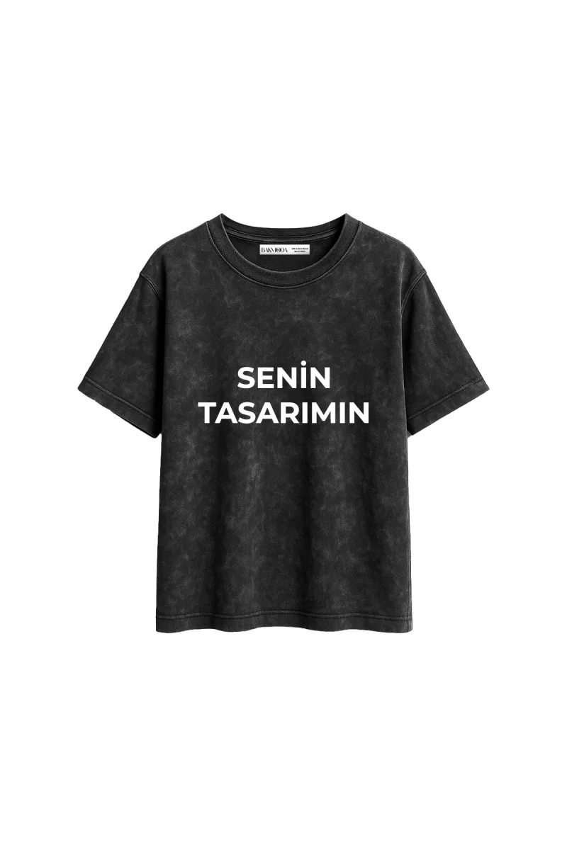 Özel Tasarım Basic Relaxed Fit Yıkamalı Siyah Kadın Tshirt
