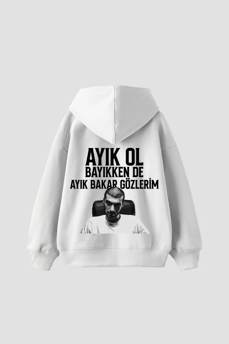 Sansar Salvo Baskılı Oversize Unisex Beyaz Hoodie