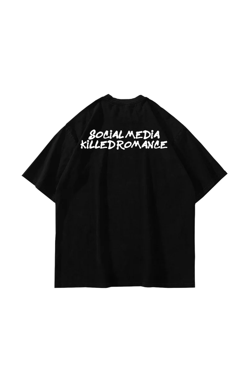 Killed Romance Baskılı Oversize Unisex Siyah Tshirt