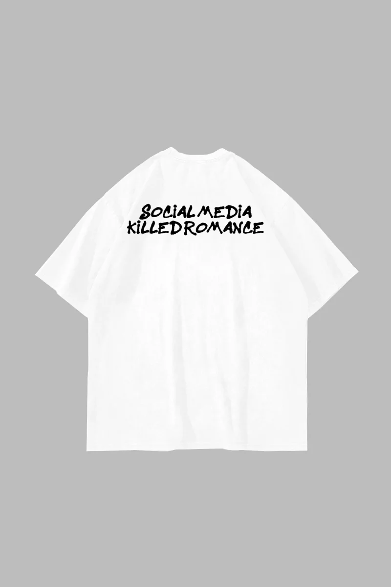 Killed Romance Baskılı Oversize Unisex Beyaz Tshirt
