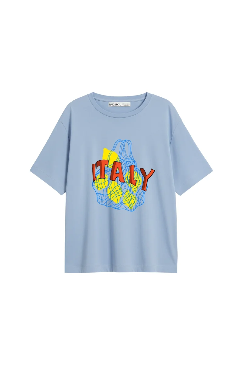 İtaly Lemon Baskılı Relaxed Fit Bebe Mavisi Kadın Tshirt