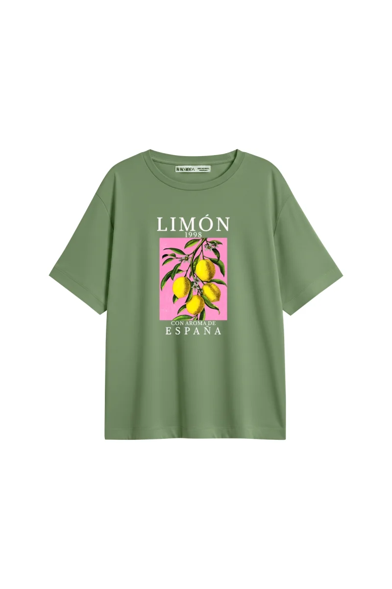 Lemon Baskılı Relaxed Fit Yeşil Kadın Tshirt