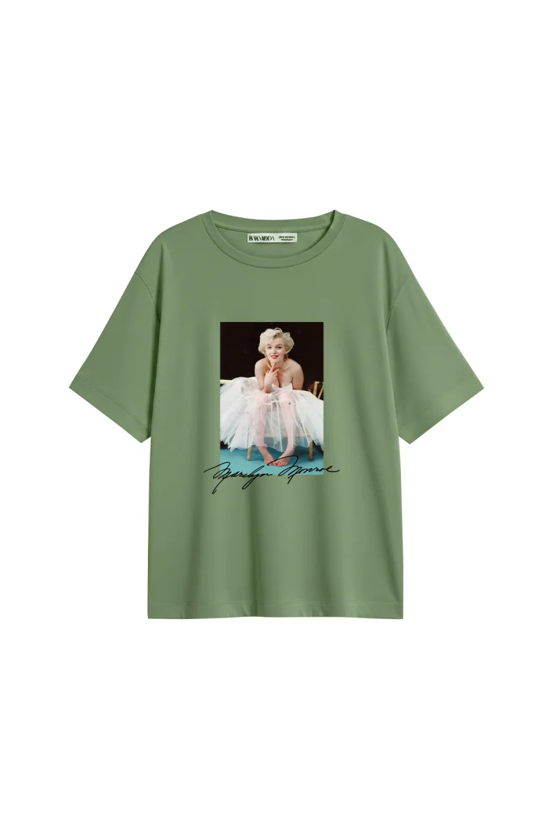 Marilyn Monroes Beauty Baskılı Relaxed Fit Yeşil Kadın Tshirt