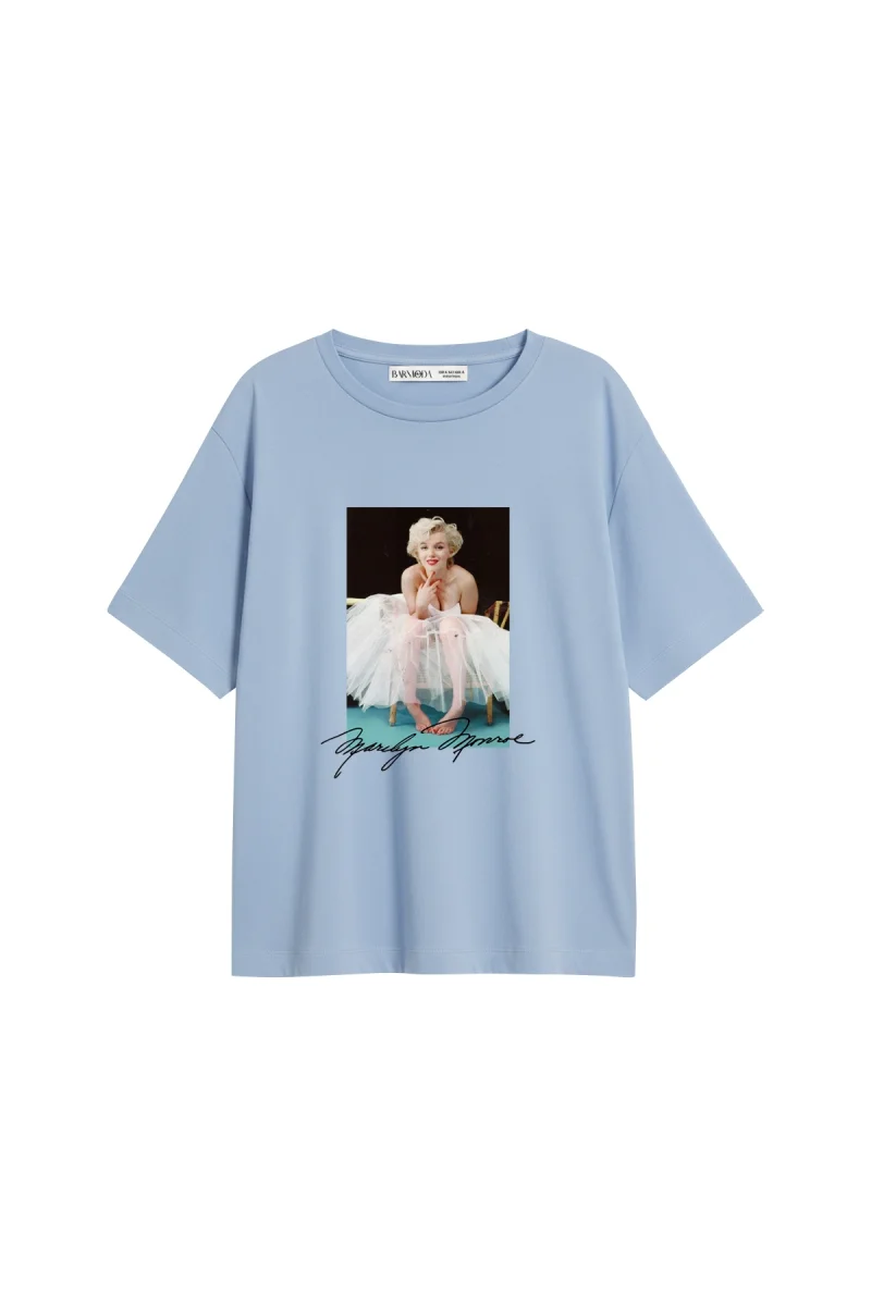 Marilyn Monroes Beauty Baskılı Relaxed Fit Bebe Mavisi Kadın Tshirt