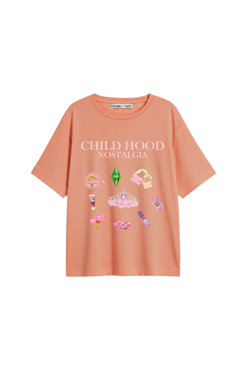 Childhood Nostalgia Baskılı Relaxed Fit Yavruağzı Kadın Tshirt