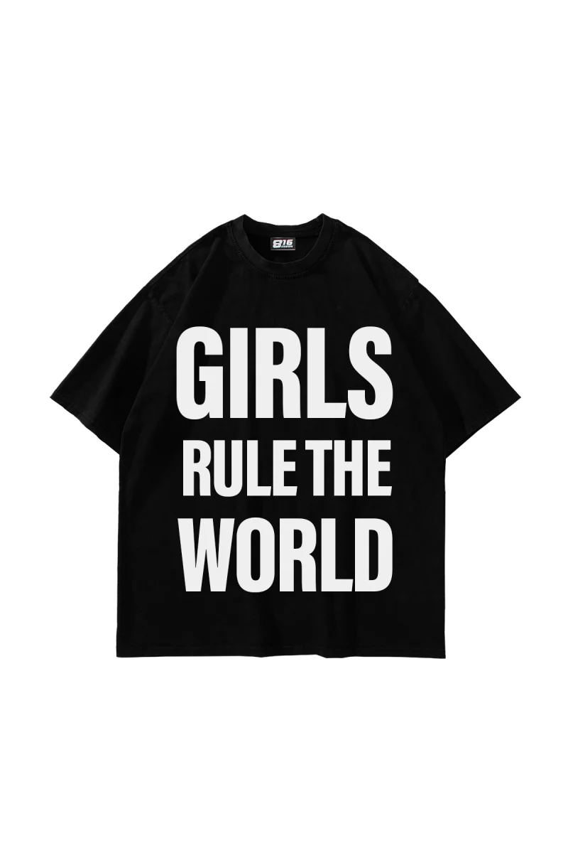 Gırls Rule The World Baskılı Oversize Unisex Siyah Tshirt