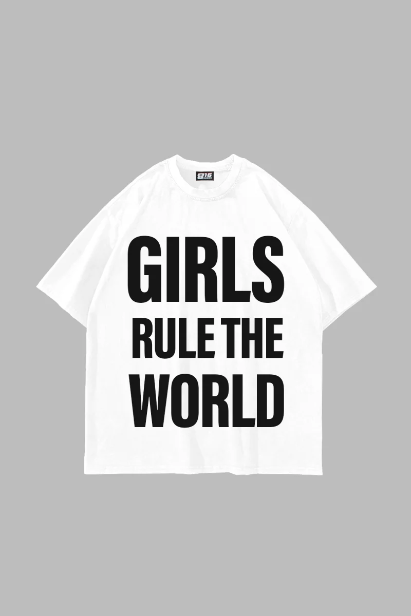 Gırls Rule The World Baskılı Oversize Unisex Beyaz Tshirt