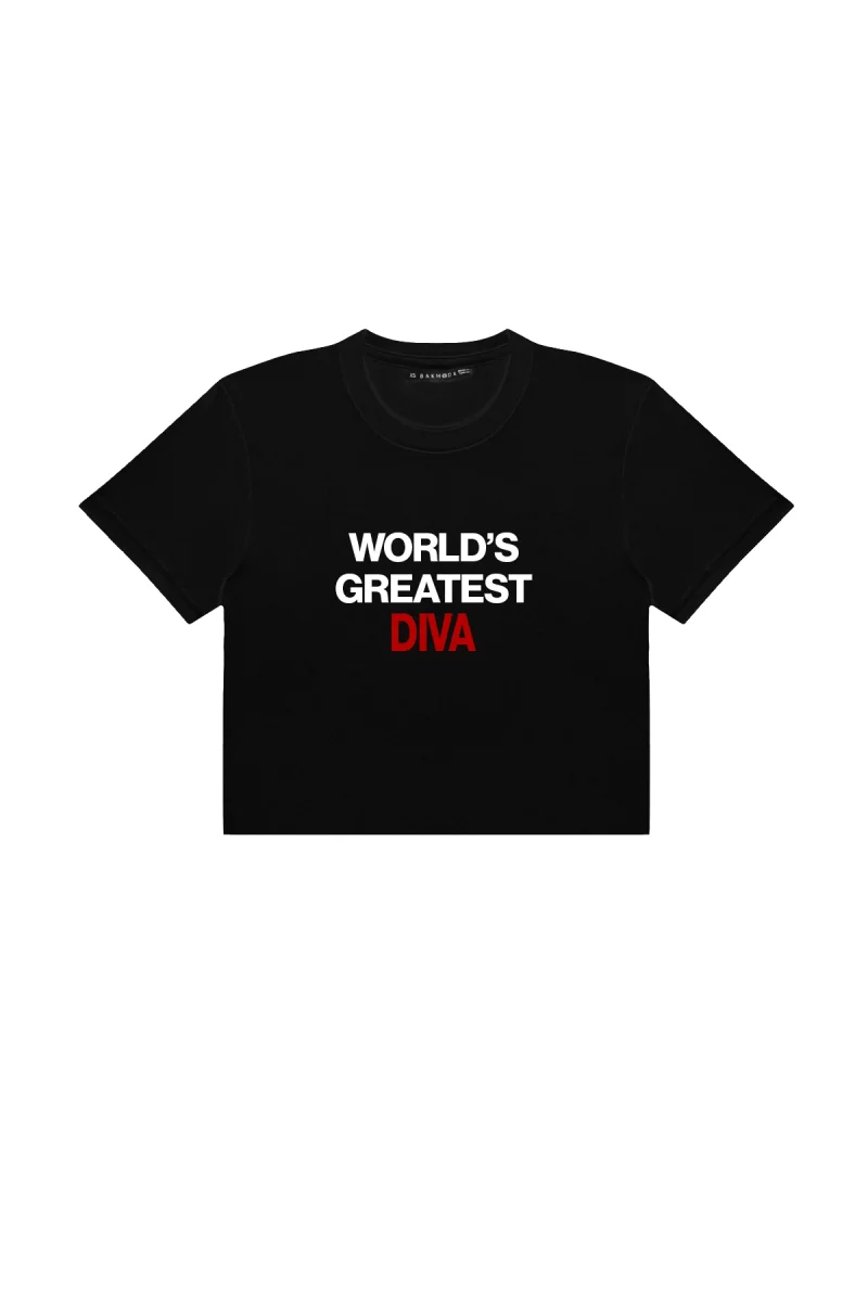 Worlds Greatest Dıva Baskılı Siyah Crop Top