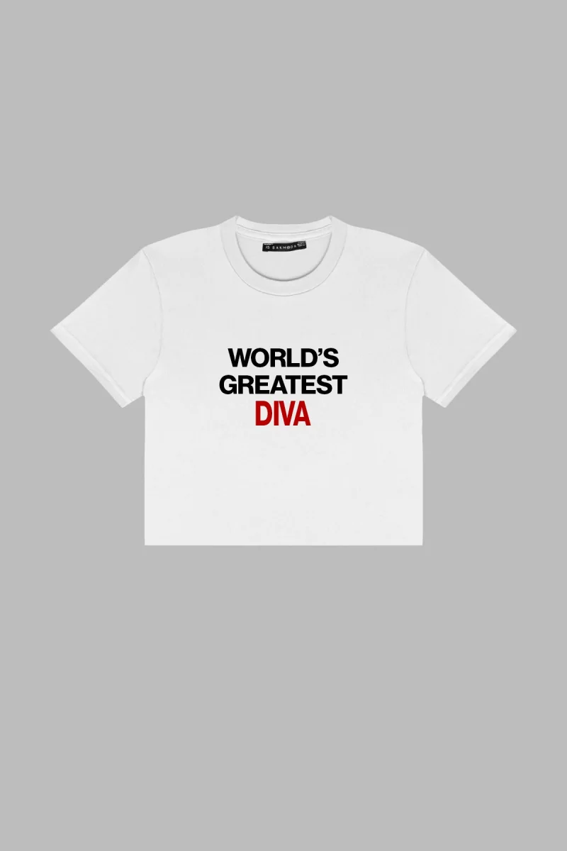 Worlds Greatest Dıva Baskılı Beyaz Crop Top