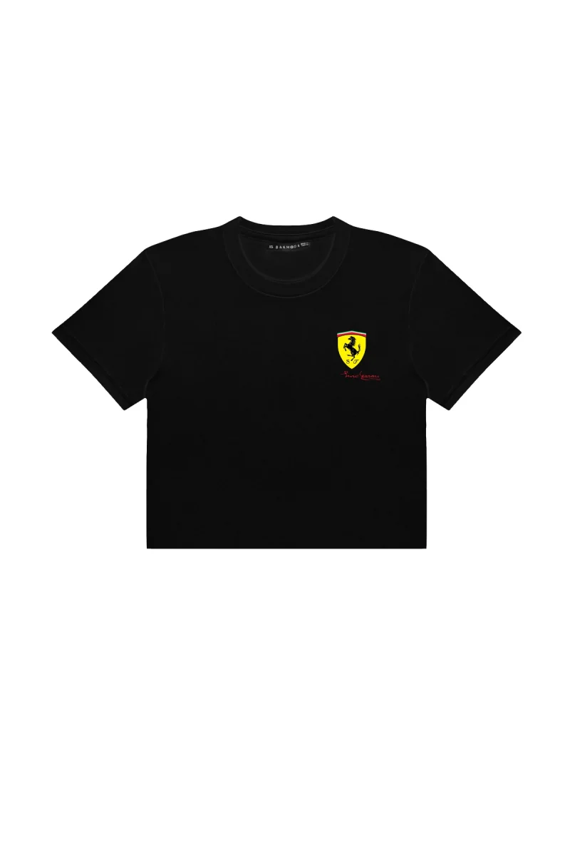 Race Girl Baskılı Siyah Crop Top