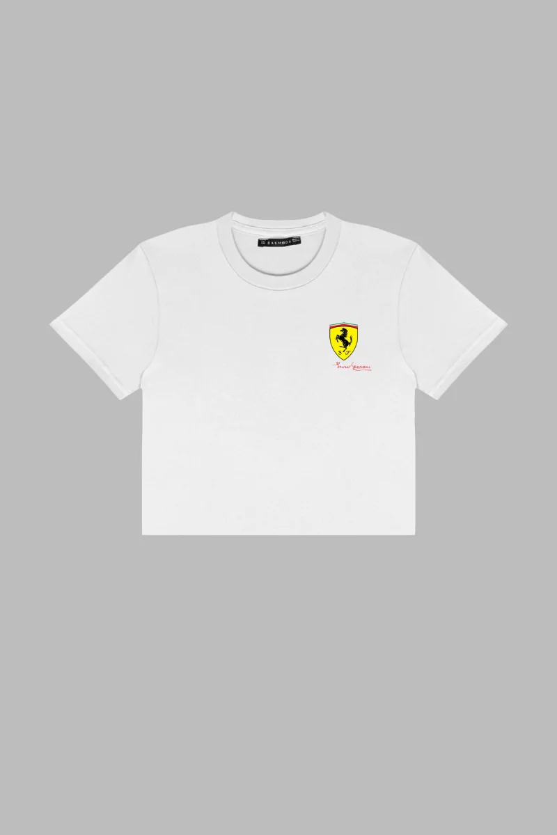 Race Girl Baskılı Beyaz Crop Top