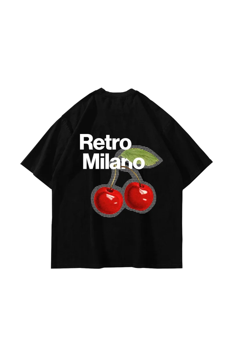 Retro Milano Baskılı Oversize Unisex Siyah Tshirt