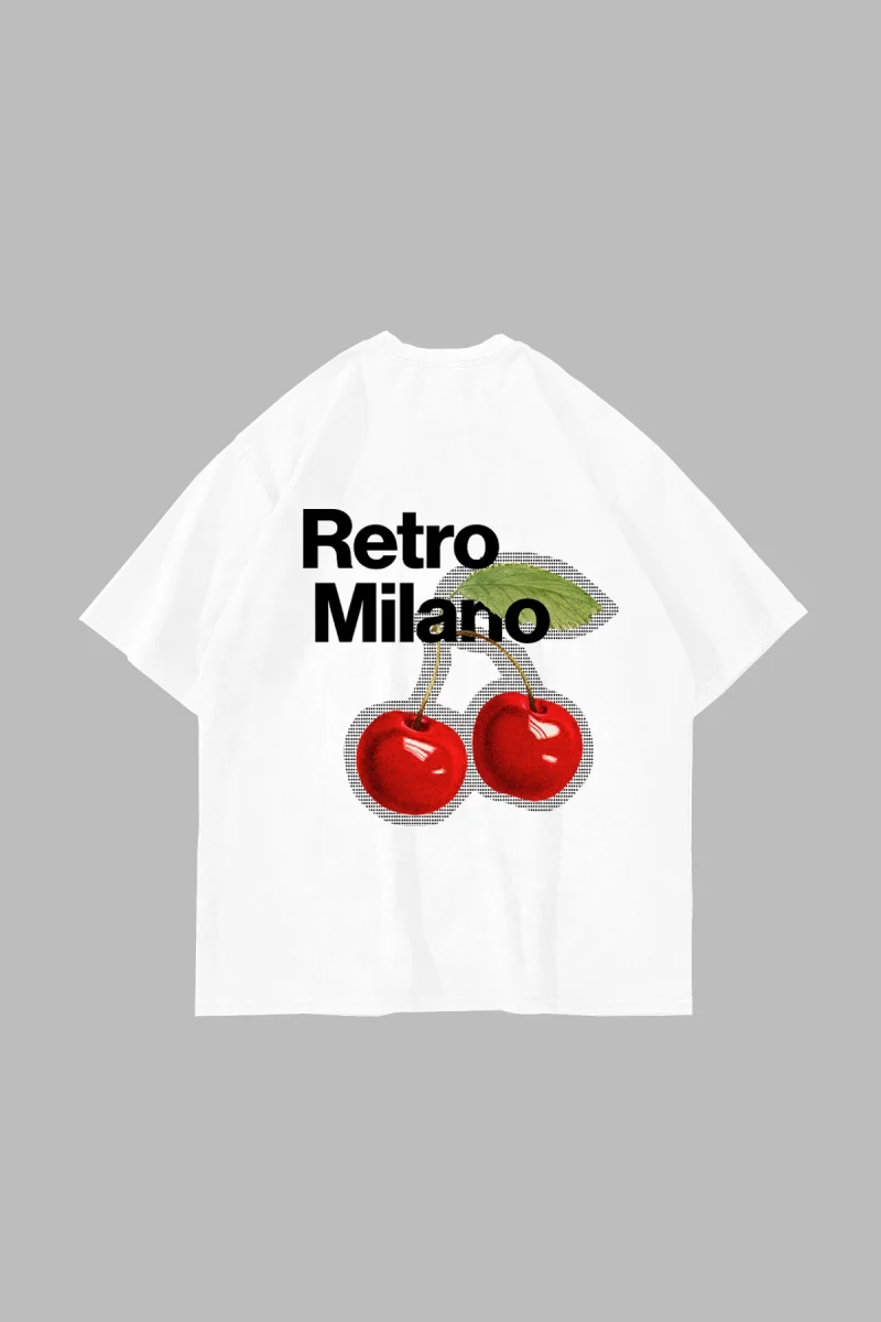 Retro Milano Baskılı Oversize Unisex Beyaz Tshirt