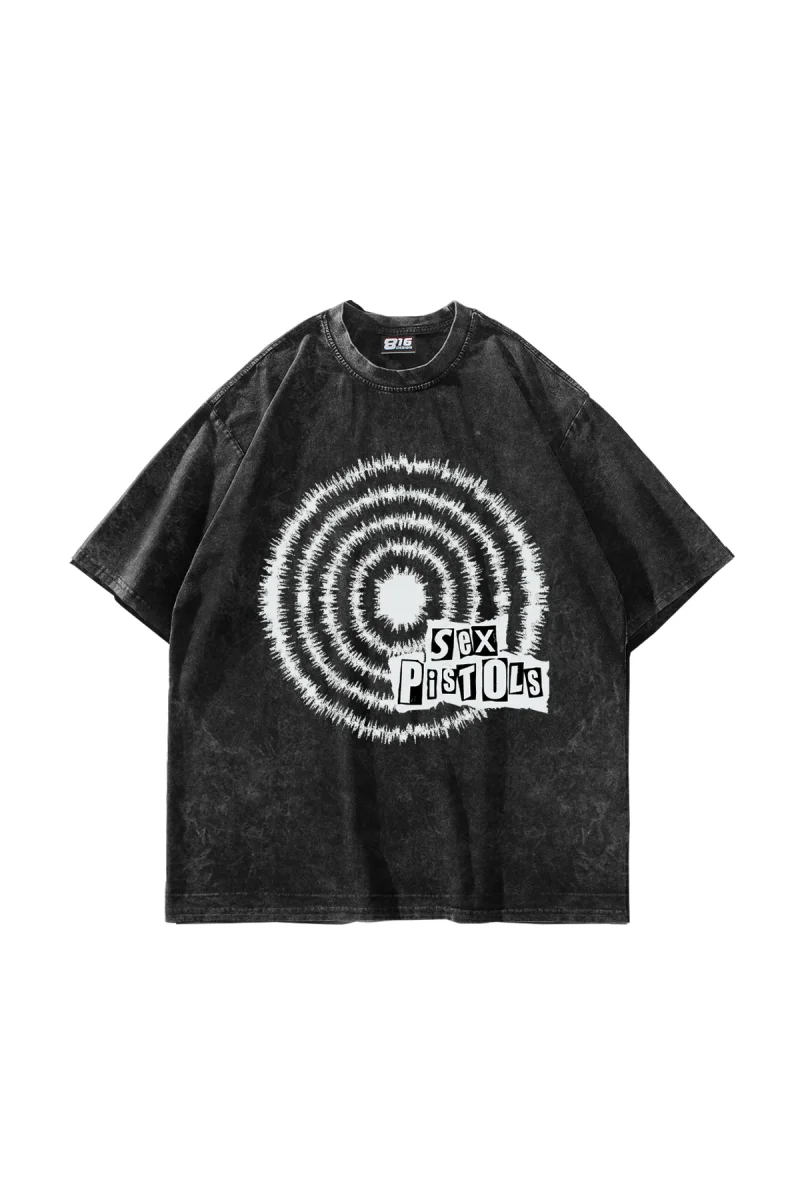 S*x  Pistols Baskılı Oversize Unisex Yıkamalı Siyah Tshirt