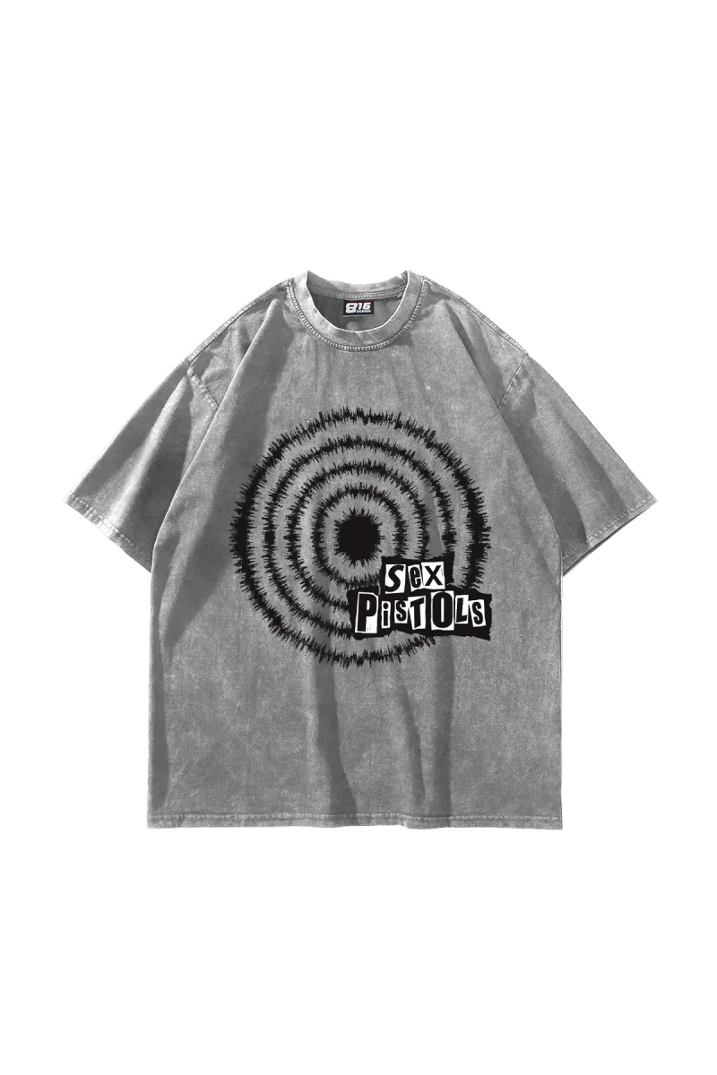 S*x Pistols Baskılı Oversize Unisex Yıkamalı Beyaz Tshirt