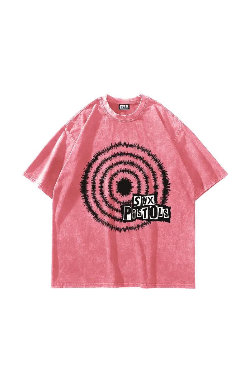 S*x Pistols Baskılı Oversize Unisex Yıkamalı Pembe Tshirt