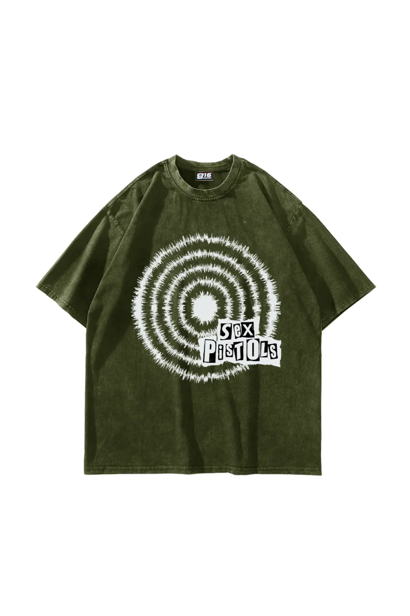 S*x Pistols Baskılı Oversize Unisex Yıkamalı Yeşil Tshirt