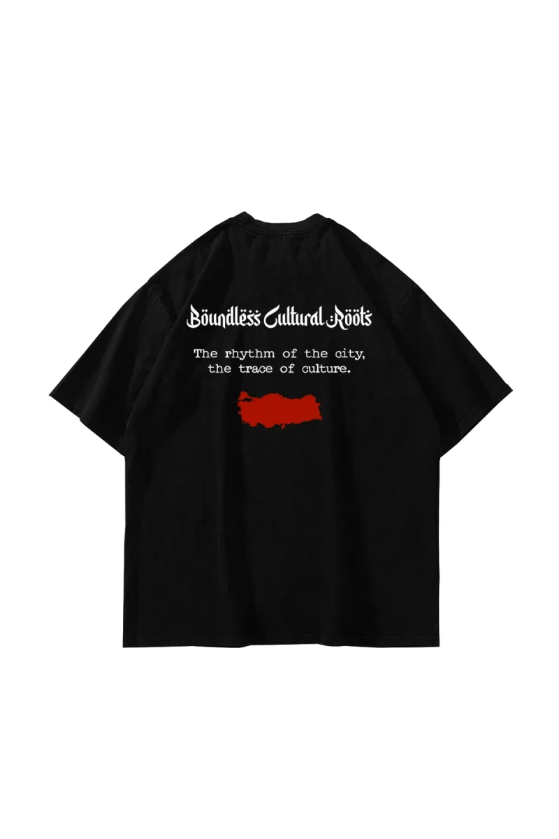 Cultural Roots Baskılı Oversize Unisex Siyah Tshirt
