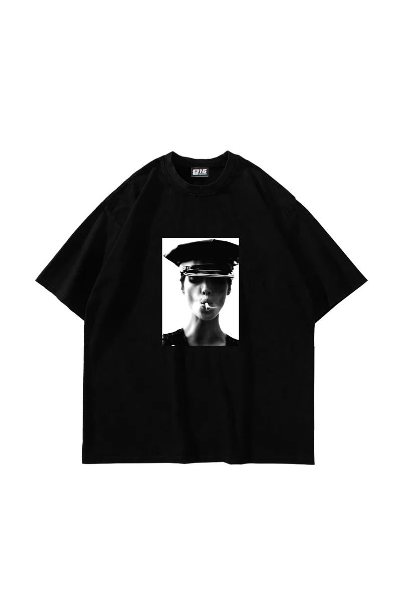 Christy Turlington Baskılı Oversize Unisex Siyah Tshirt