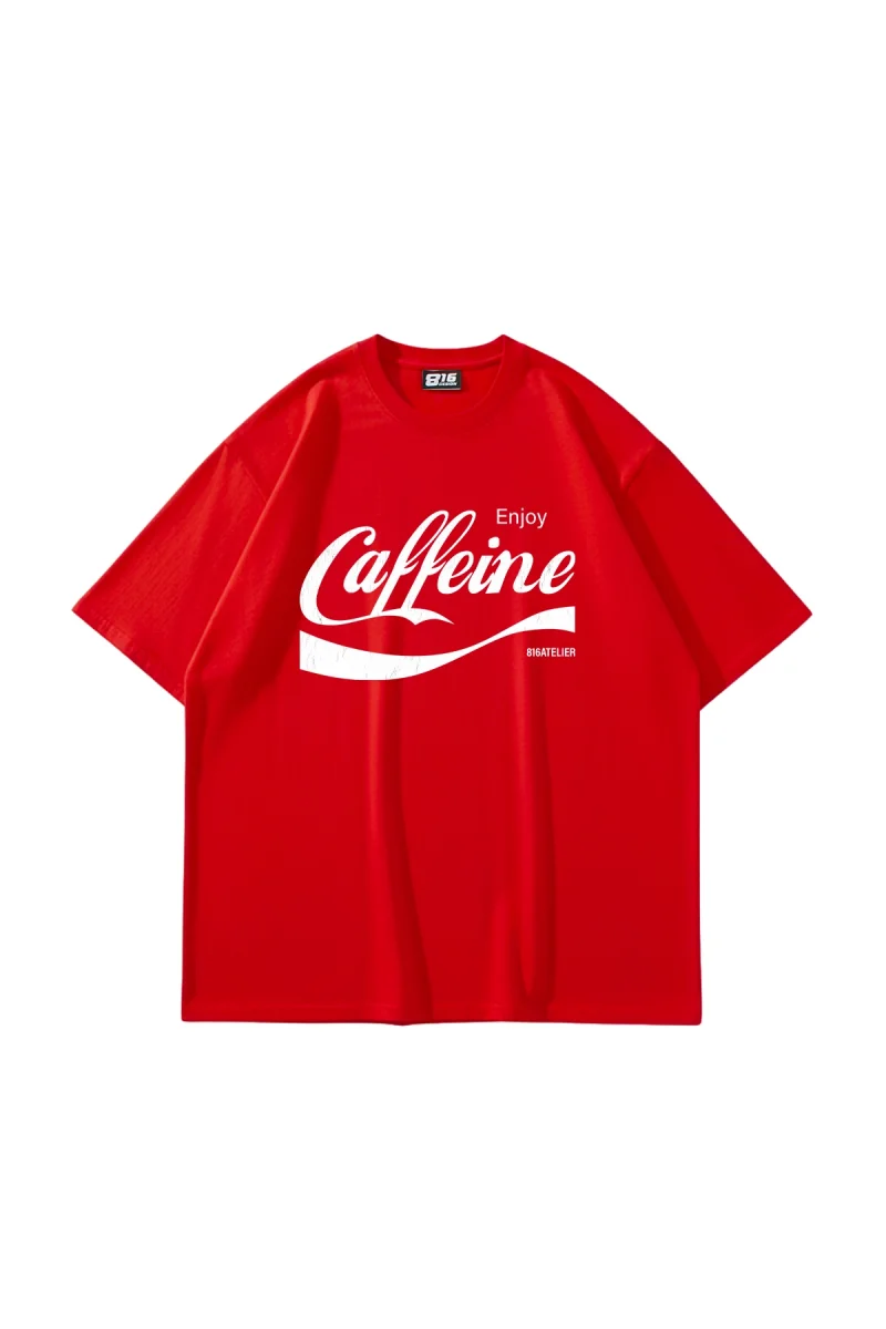 Caffeine Baskılı Oversize Unisex Kırmızı Tshirt