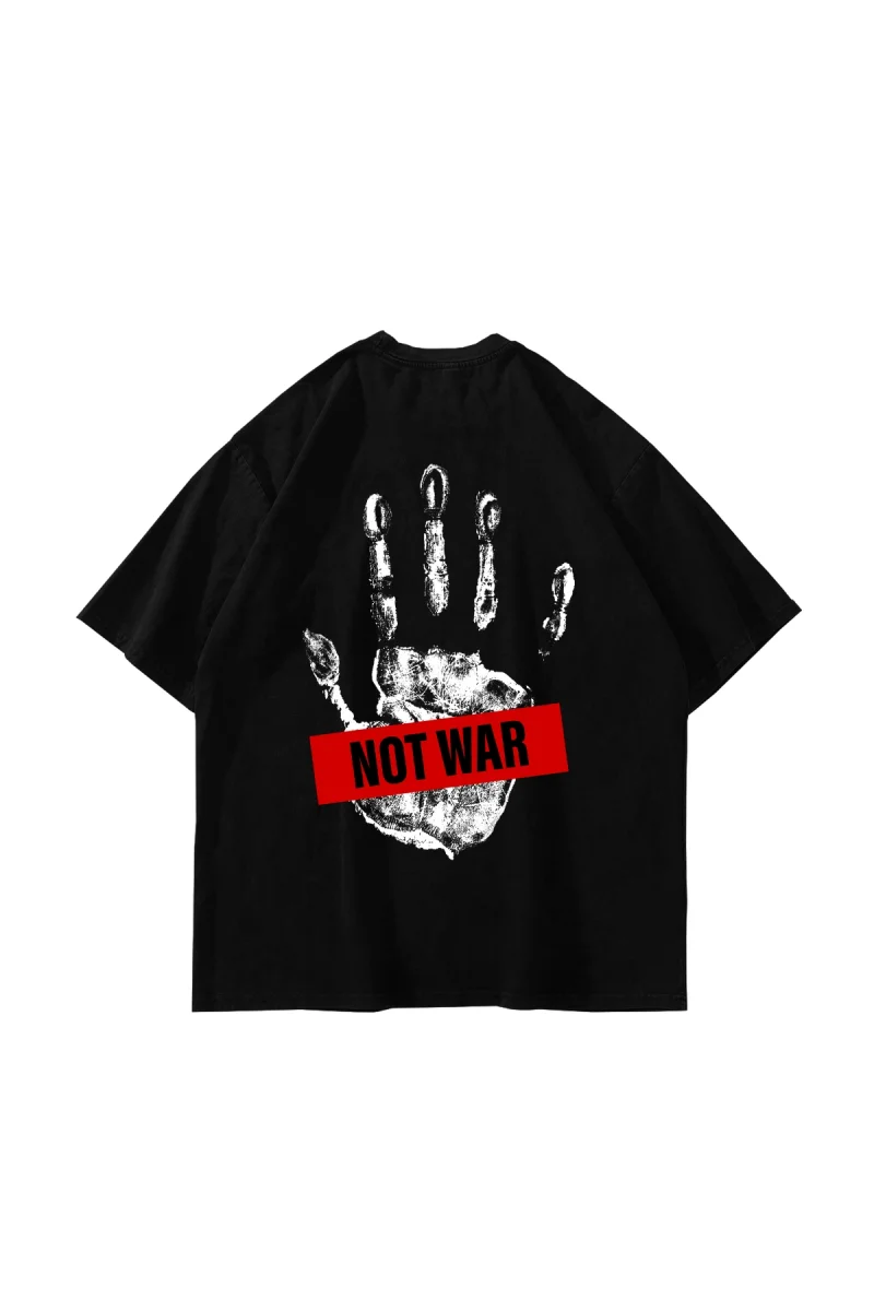 Not War Baskılı Oversize Unisex Siyah Tshirt
