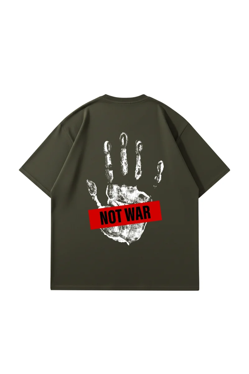Not War Baskılı Oversize Unisex Haki Tshirt