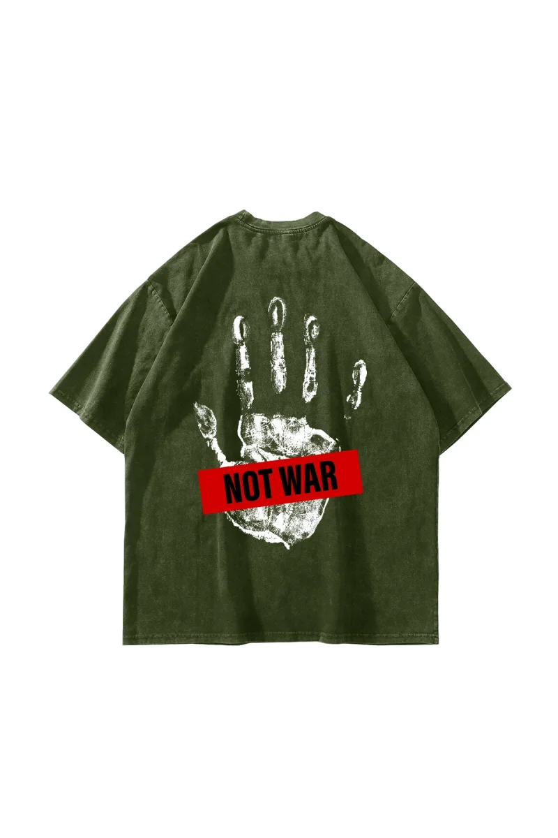 Not War Baskılı Oversize Unisex Yıkamalı Yeşil Tshirt