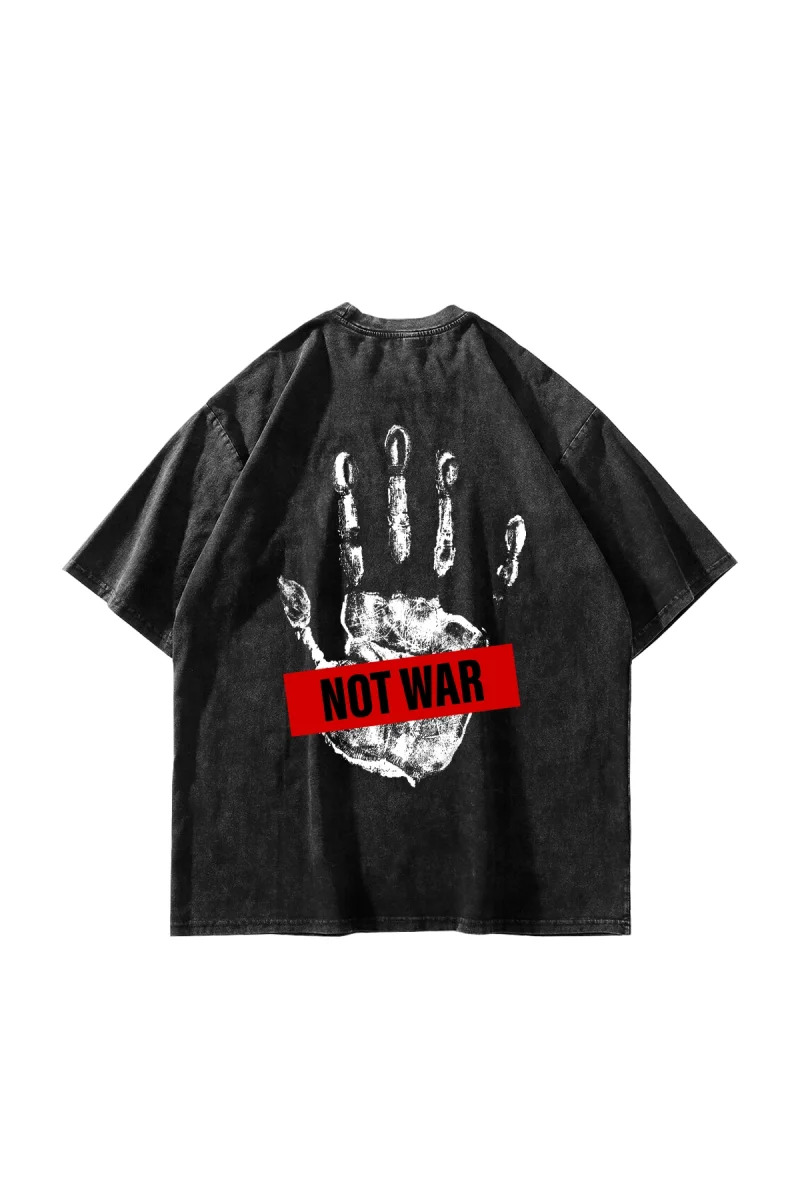 Not War Baskılı Oversize Unisex Yıkamalı Siyah Tshirt