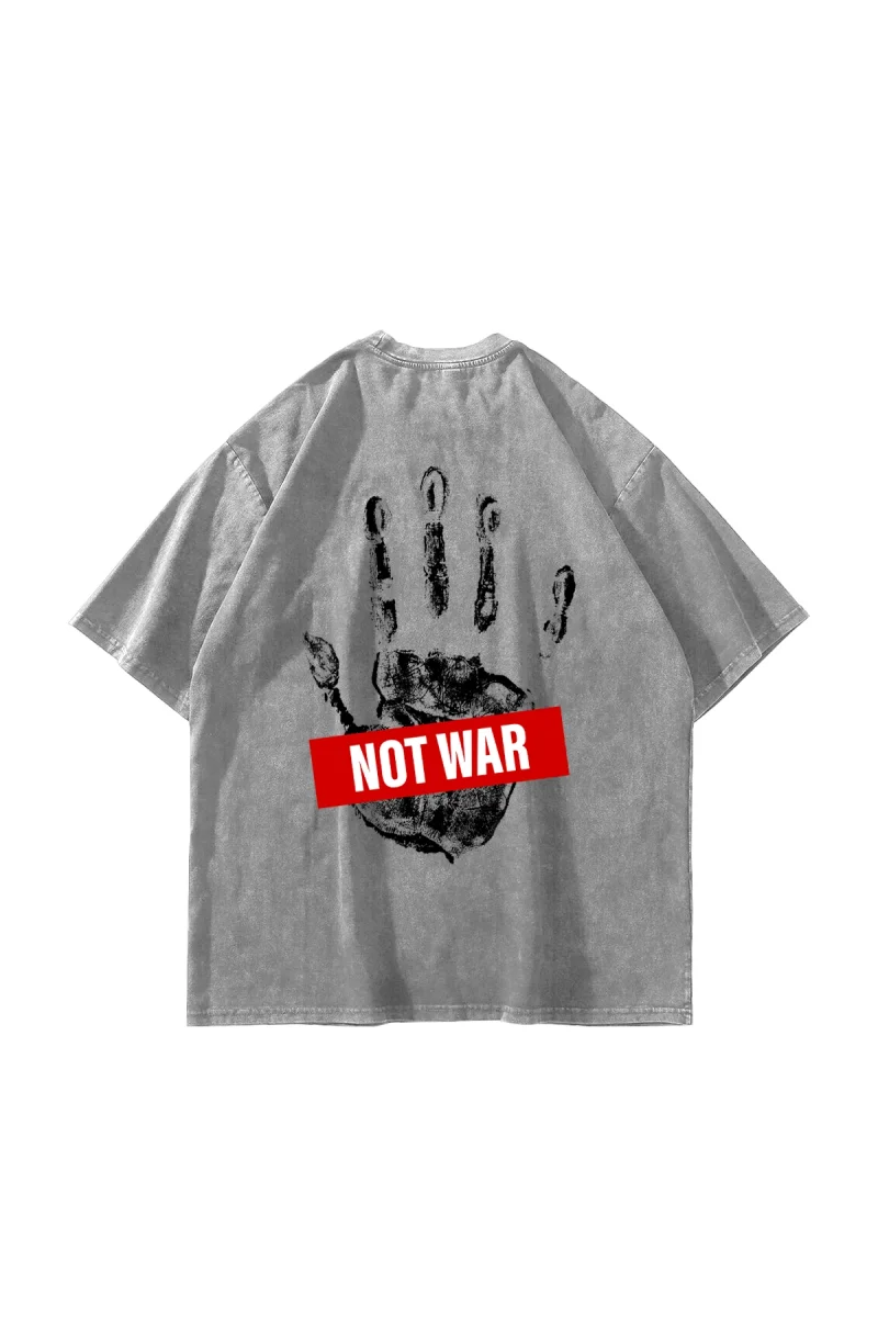 Not War Baskılı Oversize Unisex Yıkamalı Beyaz Tshirt