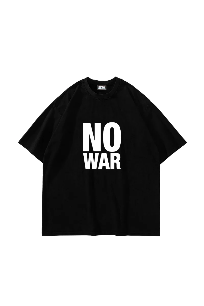 No War Baskılı Oversize Unisex Siyah Tshirt
