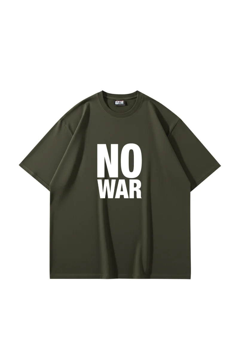 No War Baskılı Oversize Unisex Haki Tshirt