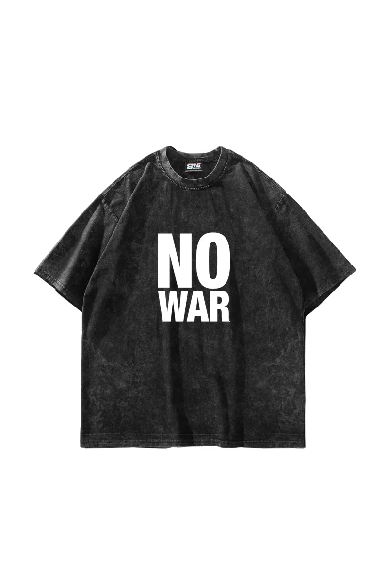 No War Baskılı Oversize Unisex Yıkamalı Siyah Tshirt