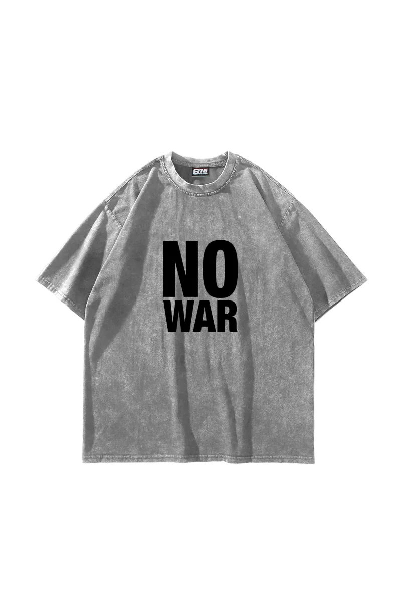 No War Baskılı Oversize Unisex Yıkamalı Beyaz Tshirt
