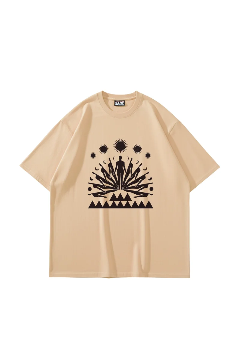 Spirit Baskılı Oversize Unisex Bej Tshirt