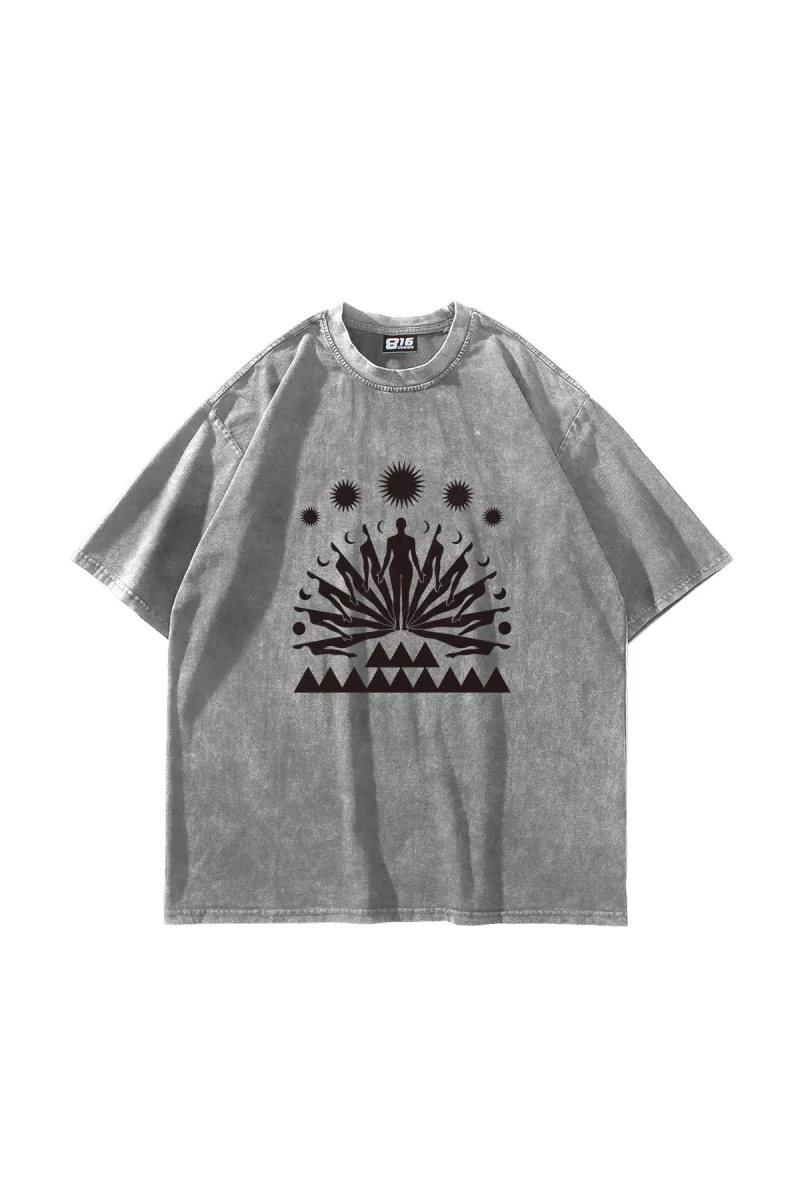 Spirit Baskılı Oversize Unisex Yıkamalı Beyaz Tshirt