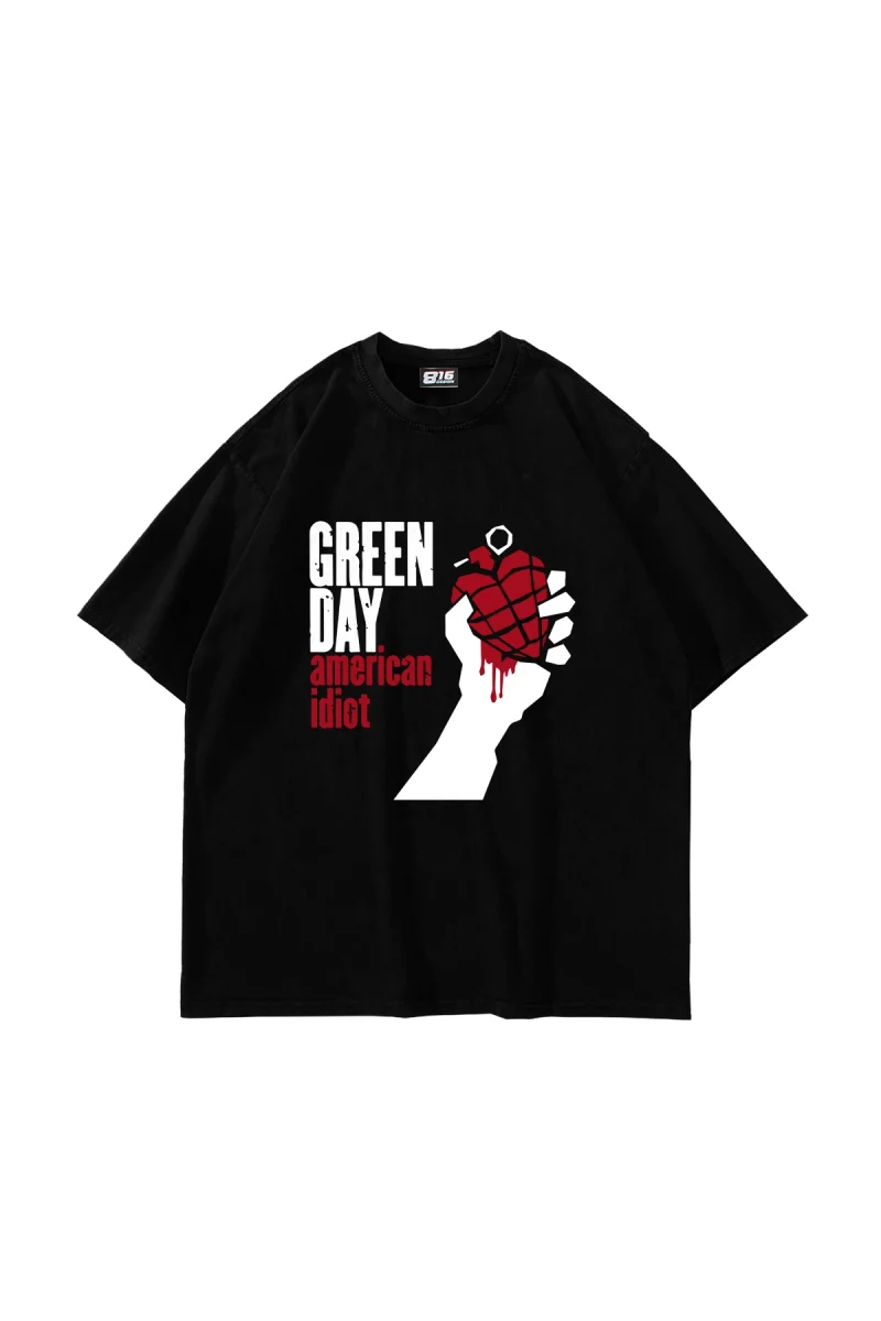 Green Day Baskılı Oversize Unisex Siyah Tshirt