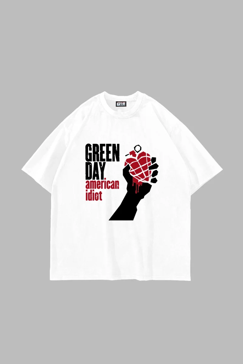 Green Day Baskılı Oversize Unisex Beyaz Tshirt