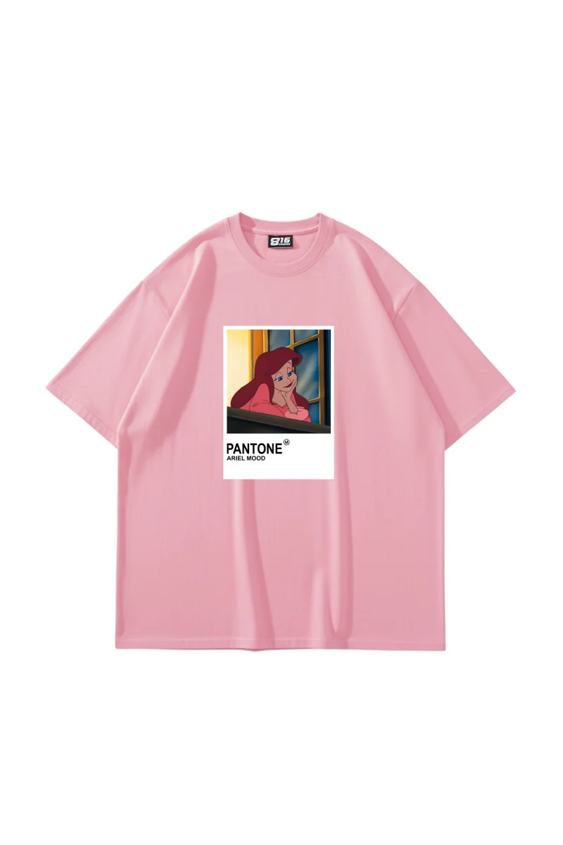 Arıel Mood Baskılı Oversize Unisex Pembe Tshirt