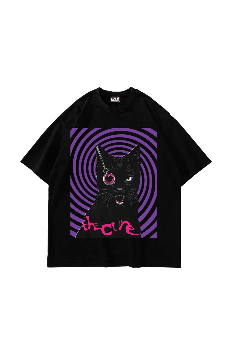 The Cure Baskılı Oversize Unisex Siyah Tshirt