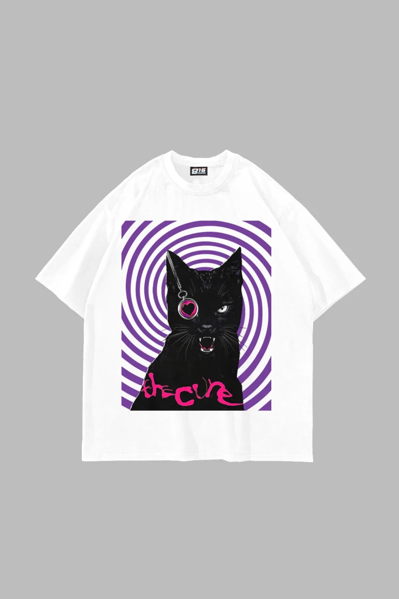 The Cure Baskılı Oversize Unisex Beyaz Tshirt
